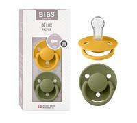 Tétine BIBS De Lux. Lot de 2 sucettes. Sans bisphénol A, Téterelle ronde. Silicone, Taille unique (0-36 mois), Honey Bee/Olive