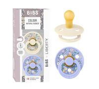 Tétine BIBS Liberty. Lot de 2 sucettes. Sans bisphénol A, Téterelle ronde. Latex de caoutchouc naturel, Fabriqué au Danemark, Taille 1 (0-6 mois), Ivory/Hush