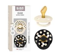 Bibs - Lot de 2 sucettes Studio Polka Anatomique Caoutchouc Naturel T2 Ivory/Black