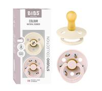 Tétine BIBS Studio. Lot de 2 sucettes. téterelle ronde en latex naturel, sans bisphénol A, Fabriqué au Danemark, Taille 2 (6-18 mois), Ivory/Petal