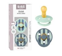 Tétine BIBS Studio. Lot de 2 sucettes. téterelle ronde en latex naturel, sans bisphénol A, Fabriqué au Danemark, Taille 2 (6-18 mois), Block Nordic Mint Petrol