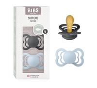 Tétine BIBS Supreme, lot de 2, caoutchouc naturel, tétine danoise de forme symétrique. Sans BPA. (Iron/BabyBlue, taille 2 (à partir de 6 mois))