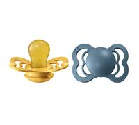 Tétine BIBS Supreme, lot de 2, caoutchouc naturel, tétine danoise de forme symétrique. Sans BPA. (Mustard/Petrol, taille 1 (0-6 mois))