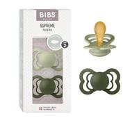 Tétine BIBS Supreme, lot de 2, caoutchouc naturel, tétine danoise de forme symétrique. Sans BPA. (Sage/Hunter Green, taille 2 (à partir de 6 mois))