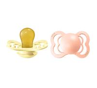 Tétine BIBS Supreme, lot de 2, caoutchouc naturel, tétine danoise de forme symétrique. Sans BPA. (Sunshine/Peach Sunset, taille 1 (0-6 mois))