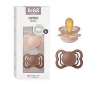 Tétine BIBS Supreme, lot de 2, caoutchouc naturel, tétine danoise de forme symétrique. Sans BPA. (Woodchuck/Blush, taille 1 (0-6 mois))