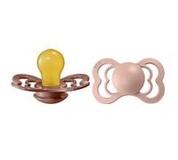 Tétine BIBS Supreme, lot de 2, caoutchouc naturel, tétine danoise de forme symétrique. Sans BPA. (Woodchuck/Blush, taille 2 (à partir de 6 mois))
