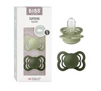 Tétine BIBS Supreme, lot de 2, silicone, tétine danoise de forme symétrique. Sans BPA. (Sage/Hunter Green, taille 1 (0-6 mois))