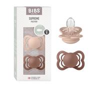 Tétine BIBS Supreme, lot de 2, silicone, tétine danoise de forme symétrique. Sans BPA. (Woodchuck/Blush, taille 1 (0-6 mois))