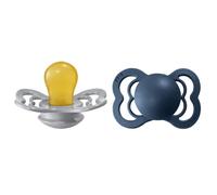 Tétine BIBS Supreme. Lot de 2 sucettes. Sans bisphénol A, Téterelle symétrique. Latex de caoutchouc naturel, Taille 1 (0-6 mois), Cloud/Steel Blue