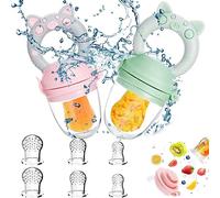 Tetine Grignoteuse Bebe, 2 Grignoteuse Bébé + 8 Tailles De Tétines Sans Bpa, Tetine Fruits Bebe, Pour Enfants De 3 À 24 Mois L'aliment Complémentaire De Bouillie De Dentition Végétale