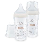 Set de biberons NUK Perfect Match, 3+ mois, S’adapte au palais de bébé, Contrôle de température, Évent anti-coliques, 260 ml, Sans BPA, TÉTINE M en silicone, Arc-en-ciel, 2 pces