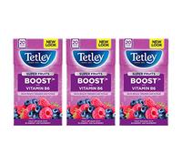 Tetley Super Fruits Boost Thé myrtille et framboise, lot de 20 sachets de thé - Lot de 3