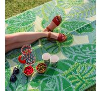 TetraTalking Tables Tapis Extérieur Imperméable Feuilles Palmier Tropical Vert | Tapis Plastique Léger Motif Jungle | Jardin Terrasse Balcon Salle de Bain Pique-Nique 180x120cm