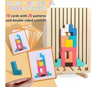 Tetris 3D Wooden Game Tetris Montessori Multicolour Wooden Stacking Game Tetris with 42 Stones and 10 Challenge Cards,Montessori Toy Ages 3 Years,Gift for Kids