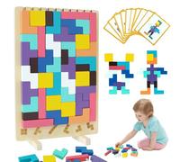 Tetris Jeu éducatif en bois pour enfants 3D Multicolore Puzzle Tetris Jeu éducatif en bois avec 10 cartes Tetris Blocs Jeu d'empilage avec support Montessori Jouet à partir de 3 ans Cadeau pour