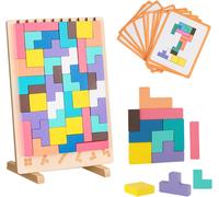 Tetris-Jeu en bois Montessori pour enfants à partir de 3 ans-Tetris en bois Montessori coloré avec 10 cartes de comparaison-Jeu Tetris-Jouet de cerveau-Cadeau pour enfants