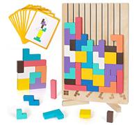 Tetris Lot de 42 pics en bois Montessori à partir de 3, 4, 5, 6 ans, 42 pièces Tetris Jeu Intelligence Blocs de construction colorés IQ Jeu de cerveau Jouet Cadeau pour enfants
