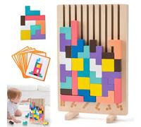 Tetris Puzzle 3D en Bois Enfant, PU-zzle T-etris Tangram, P-uzzle en b-ois Te-Tris 3D, Puzzles Enfants en Bois Coloré Tangram, Jeux Montessori 2 3 4 5 Ans, Cadeau pour Enfant