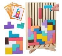 Tetris Puzzle en bois 3D empilable avec 10 cartes de cerveau Jeu éducatif créatif Puzzle en bois pour enfants à partir de 3, 4, 5, 6 ans