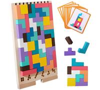 Tetris Puzzle en Bois 3D Empilable, Coloré Blocs Géométriques Tetris avec 42 Pierres et 10 Cartes de Défi, Jouets Éducatifs, Cerveau Jouet, Jeux Montessori 3 4 5 6 Ans