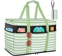 TEUEN Grand Sac de Plage XXL pour Femme, Imperméable Cabas Plage Anti Sable avec Fermeture à Glissière en Nylon Sac à Cabas en Maille Filet pour Plage Vacances Voyage Piscine