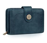 TEUEN Portefeuille Femme Vintage en Simili Cuir - Porte Monnaie Zippé avec 16 Cartes et RFID Blocage - Portefeuille Moyen Cadeau Élégant pour Femme (Coffret Cadeau Inclus)