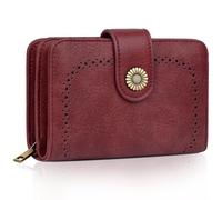 TEUEN Portefeuille Femme Vintage en Simili Cuir - Porte Monnaie Zippé avec 16 Cartes et RFID Blocage - Portefeuille Moyen Cadeau Élégant pour Femme (Coffret Cadeau Inclus)