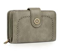 TEUEN Portefeuille Femme Vintage en Simili Cuir - Porte Monnaie Zippé avec 16 Cartes et RFID Blocage - Portefeuille Moyen Cadeau Élégant pour Femme (Coffret Cadeau Inclus)