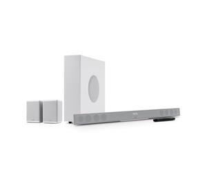 Teufel CINEBAR 11 4.1 Mk4 - Barre de son Dolby Atmos avec caisson de basses sans fil et haut-parleurs arrière, système de son Bluetooth aptX, HDMI CEC, 4K-Pass-Through - blanc