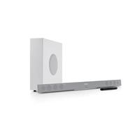 Teufel CINEBAR 11 Mk4-2.1 Dolby Atmos Barre de son avec caisson de basses sans fil peu encombrant, Bluetooth, HDMI 3D ARC CEC, 4K Pass Through, panneau tactile, blanc