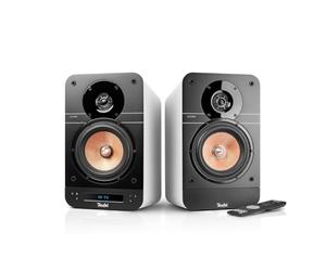 Teufel Ultima 25 Active Paire d'enceintes bibliothèques Actives avec récepteur AV intégré, Bluetooth 5.0 avec aptX® et AAC, Radio Dab+, Multiples Options de connectivité, Blanc