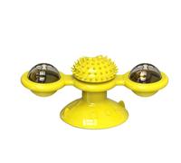 TEUOPIOE Jouets interactifs pour Chats d'intérieur - Moulin à Vent - Jouet Rotatif interactif Multifonctionnel pour Chaton - Peigne Amusant - Distributeur de Nourriture - Jouet pour Chat - (Yellow)