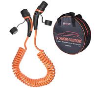 TEUTSCHTECH, Câble de charge EV spiralé I Orange I 9 m I TYP2 sur type 2 I 22 kW I 3 x 32A I 3 phases I Longueur utile environ 5,5 m I Avec surveillance de la température de charge et protection