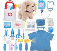 TEUVO Malette Docteur Enfant, Veterinaire Enfant avec Blouse de Médecin, Stéthoscope, Thermomètre, Seringue, Médical Jeu d'imitation Jouets de Rôle 25 Pièces, Cadeaux Jouet Enfants 2 3 4 5 6 7 8 Ans