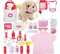 TEUVO Malette Docteur Enfant, Veterinaire Enfant avec Blouse de Médecin, Stéthoscope, Thermomètre, Seringue, Médical Jeu d'imitation Jouets de Rôle 25 Pièces, Cadeaux Jouet Enfants 2 3 4 5 6 7 8 Ans