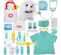 TEUVO Malette Docteur Enfant, Veterinaire Enfant avec Blouse de Médecin, Stéthoscope, Thermomètre, Seringue, Médical Jeu d'imitation Jouets de Rôle 25 pièces, Cadeaux Jouet Enfants 2 3 4 5 6 7 8 Ans