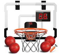 TEUVO Mini Panier Basket Intérieur avec Electronique Scorer & 4 Boules, Panier de Basket Enfants pour Porte/Chambre/Bureau/Mural Extérieur Basketball Jeux Cadeau Jouet 3 5 6 7 8 9 10 Ans Garçon Fille