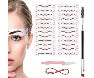 TEUVO Pochoir Sourcils Kit pour Débutant 3 Procès-verbal Maquillage, 24 Styles de Pochoir, 1 Brosse Sourcil et 1 Rasoir Visage, DIY Réutilisable Sourcils Kit pour Femmes
