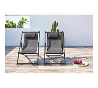 Tevata lot de 2 transats alu gris