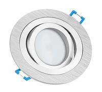 Tevea Premium Éclairage encastré Led Ultra Platt | LED modul remplaçable 5W 230V IP44 | Led Downlight | Cadre pivotant (Argent-Rond - Blanc Chaud)