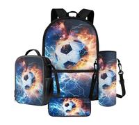 Tevecatos Ensemble sac à dos d'école léger 4 en 1 pour filles et garçons avec boîte à déjeuner, trousse à stylos et porte-bouteille d'eau, Football Lightning Galaxy, taille unique