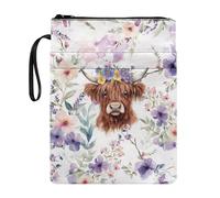 Tevecatos Étui à livre avec dragonne lavable pour enseignants, parents, imprimé floral vache des Highlands