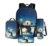 Tevecatos Sac à dos d'école pour enfants, filles, garçons, ensemble de cartables avec sac à déjeuner, trousse à crayons, cadeaux de rentrée scolaire, Panda Star, taille unique