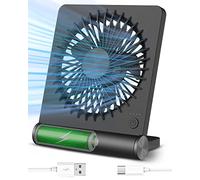 Tevelecin Petit ventilateur de bureau, 2000 mAh, rechargeable par USB, fonctionne avec piles, ultra silencieux, vent fort, 3 vitesses et environ 4 à 12 heures de fonctionnement plus long, mini