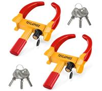 Tevlaphee 2 Paquet Antivol Voiture Sabot Roue, Griffe de Pneu, Antivol de Voiture Bloque, Roue Sécurité Antidémarrage, Universelle, Réglable, 6 Mêmes Clés(Rouge & Jaune - 2 Paquet)