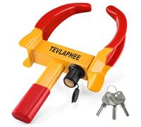 Tevlaphee Antivol Voiture Sabot Roue, Griffe de Pneu, Antivol de Voiture Bloque, Roue Sécurité Antidémarrage, Universelle, Réglable, Serrure Anti-perçage, 3 Clés(Rouge & Jaune)