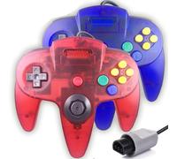 Tevodo Manette N64, manette filaire classique compatible avec console N64 (rouge transparent et bleu transparent)