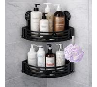 TEVROKS Étagère De Douche Triangulaire À Ventouses, Étagère d'angle pour Salle De Bain, sans Perçage, pour Shampoing, Compatible avec Les Murs en Carrelage, Verre Et Marbre(Black-2pcs)