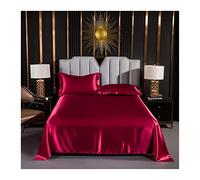 TEVTEV 100% Microfibre Drap Plat Super Doux Satin Draps de Dessus de lit Qualité Hôtelière Couleur Unie Satin Drap Plat for lit Simple Double King 1 pièce (Color : Red, Size : 245x250cm-96x98)